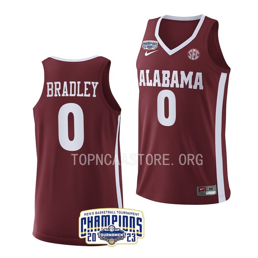 Men's Alabama Crimson Tide Jaden Bradley #0 2023 SEC Crimson NCAA College Basketball Jersey